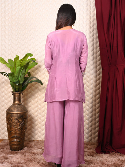 Embroidered V-Neck Kurti Pant Set